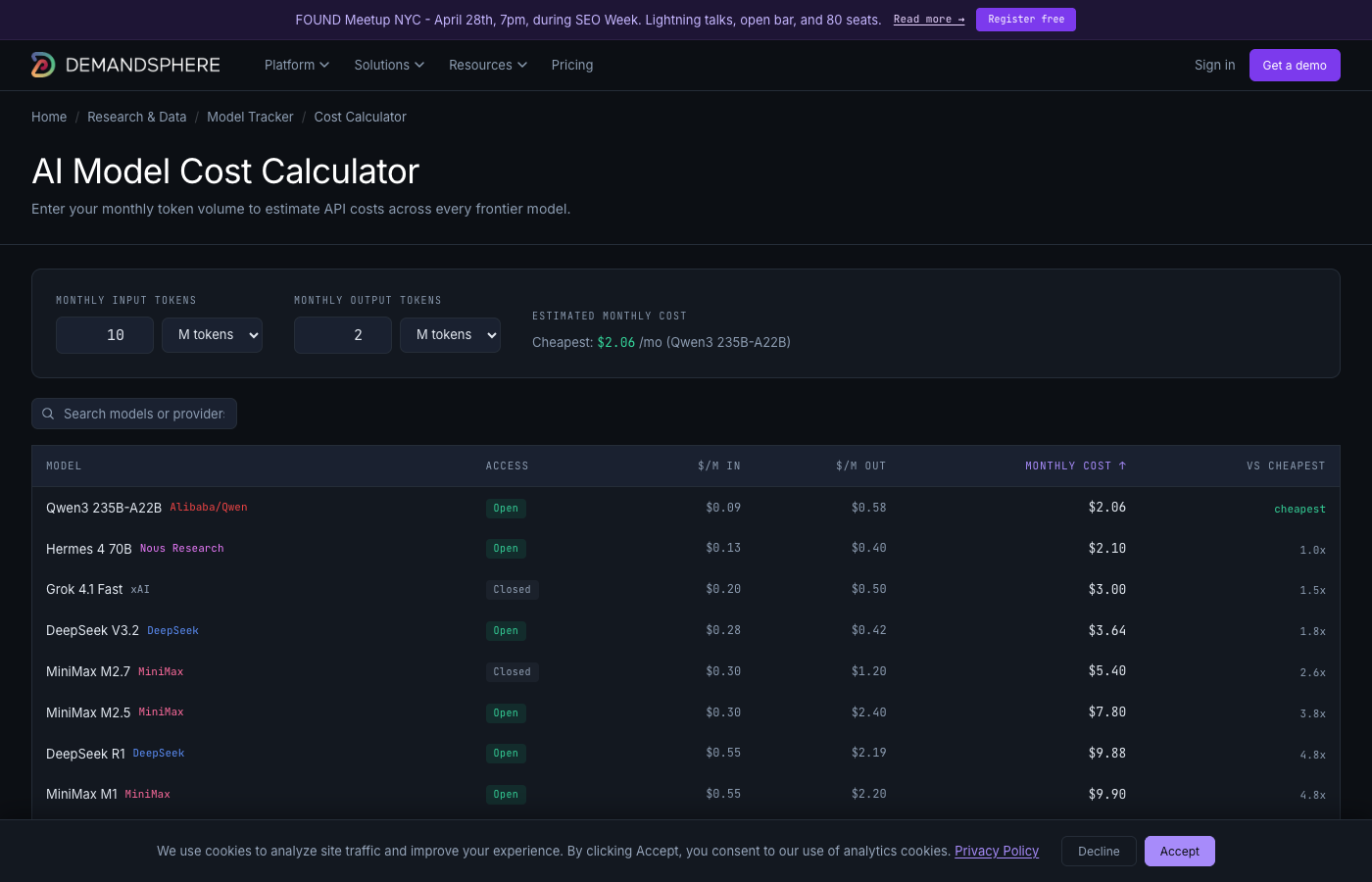 Cost calculator - enterprise AI pricing comparison